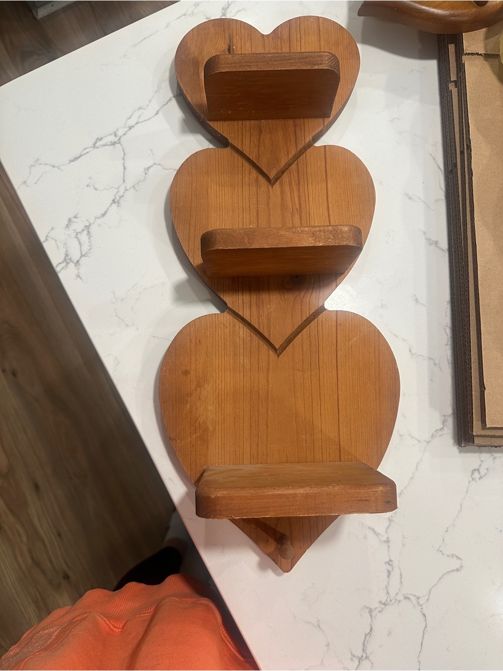 Vintage Wooden 3 Heart Shelf and Peg Wall Hanging 20”